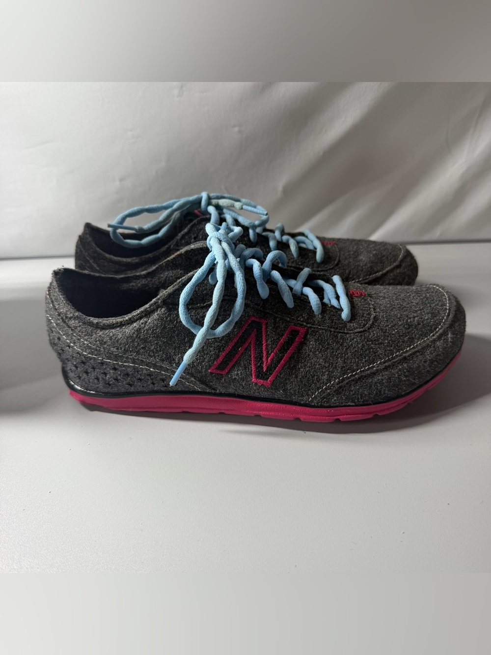 New Balance Gray Sneaker with Pink Accents and Light Blue Laces - Picture 3 of 11